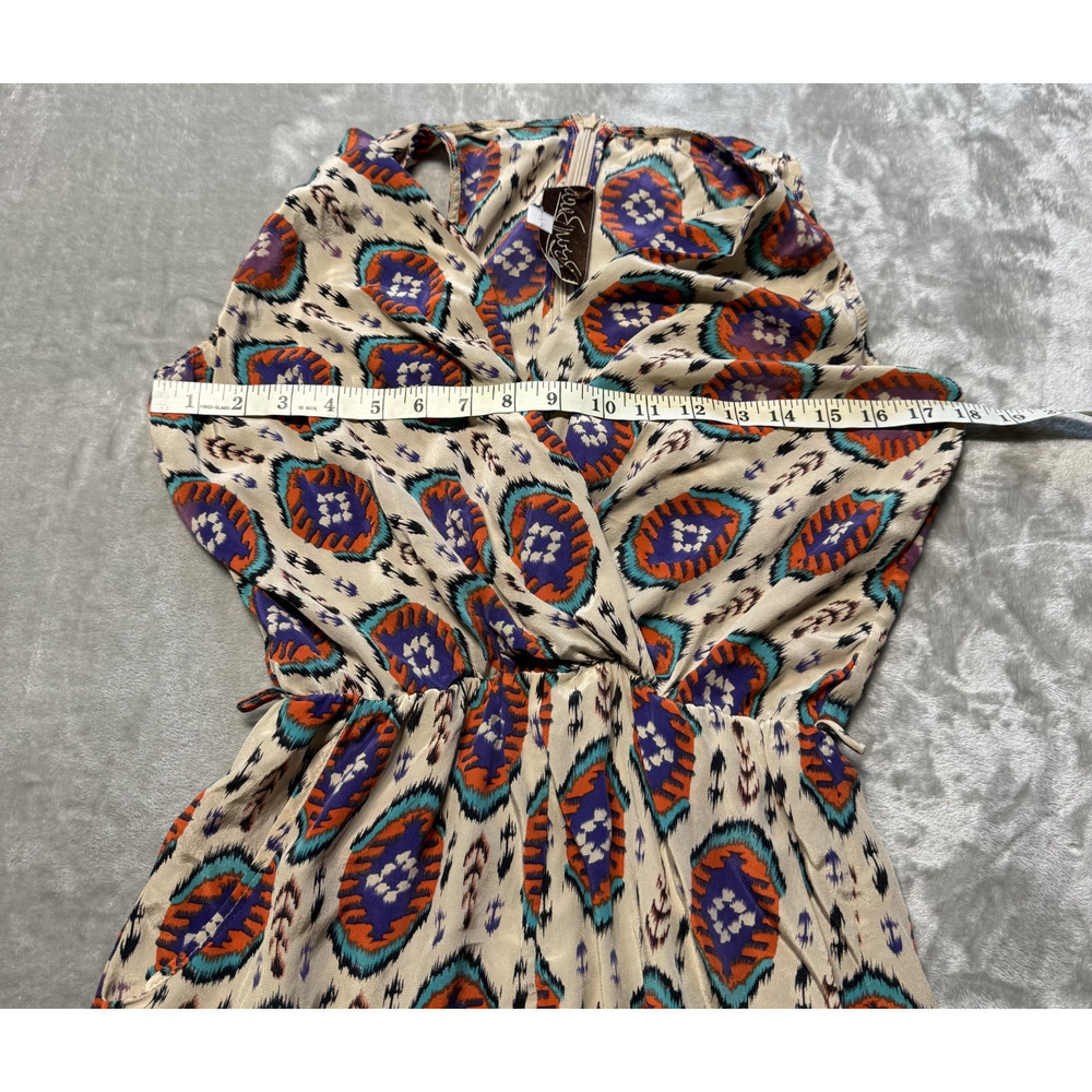 Rory Beca Romper Aztec Ikat Boho Festival Multicolor Boho V Neck 100% Silk Sz S - Picture 5 of 7